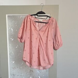 Women’s Pink Ruffle-Trim V-Neck Top - Size Large